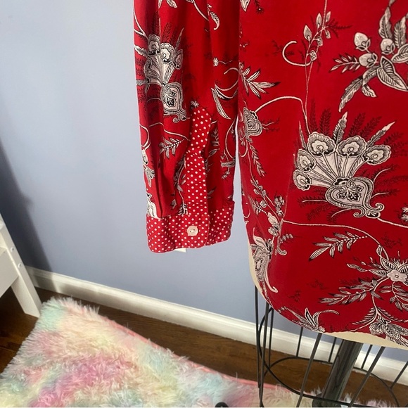 Susan Graver Red & White Floral Polka Dot Blouse Women’s Medium - Picture 5 of 12